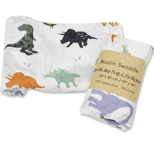 Afbeelding in Gallery-weergave laden, Hydrofiele Luier XL Doek Swaddle 70% Bamboe 30% Katoen Baby Doeken Jongen – Dinosaurus 120x120 cm
