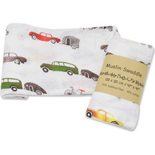 Afbeelding in Gallery-weergave laden, Hydrofiele Luier XL Doek Swaddle 70% Bamboe 30% Katoen Baby Doeken Jongen – Auto 120x120 cm
