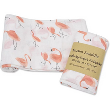 Afbeelding in Gallery-weergave laden, Hydrofiele Luier XL Doek Swaddle 70% Bamboe 30% Katoen Baby Doeken Flamingo Meisje 120x120cm
