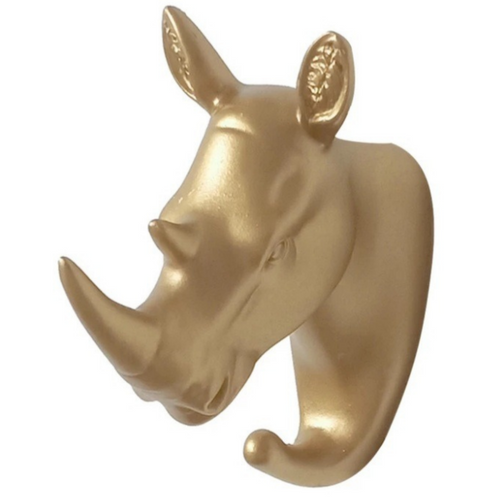 Dierenkop Wandhaak Neushoorn Wit Goud Zwart Wandkapstok Wanddecoratie Muurdecoratie