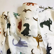 Afbeelding in Gallery-weergave laden, Hydrofiele Luier XL Doek Swaddle 70% Bamboe 30% Katoen Baby Doeken Jongen – Dinosaurus 120x120 cm
