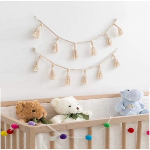 Slinger Bohemian Kwast Macrame Beige Decoratie Mand Kinderkamer Babykamer