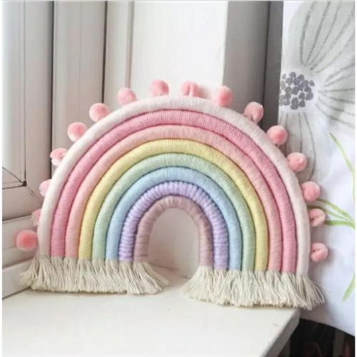 Regenboog Macrame Wanddecoratie Muurdecoratie Wandhanger Roze Babykamer Kinderkamer Meisje Jongen Accessoires