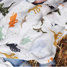 Afbeelding in Gallery-weergave laden, Hydrofiele Luier XL Doek Swaddle 70% Bamboe 30% Katoen Baby Doeken Jongen – Dinosaurus 120x120 cm
