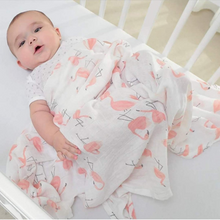 Afbeelding in Gallery-weergave laden, Hydrofiele Luier XL Doek Swaddle 70% Bamboe 30% Katoen Baby Doeken Flamingo Meisje 120x120cm
