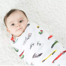 Afbeelding in Gallery-weergave laden, Hydrofiele Luier XL Doek Swaddle 70% Bamboe 30% Katoen Baby Doeken Jongen – Auto 120x120 cm
