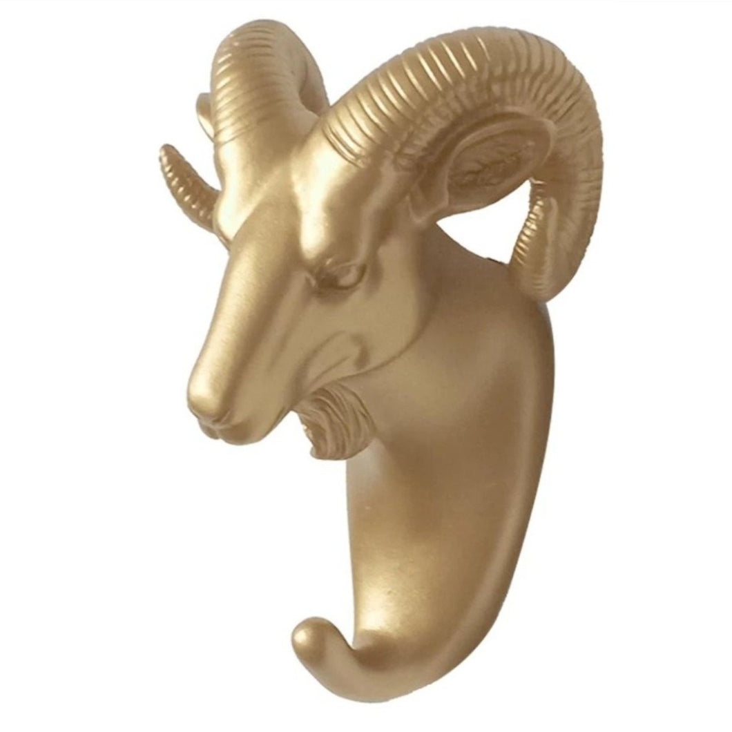 Dierenkop Wandhaak Ram Wit Goud Zwart Wandkapstok Wanddecoratie Muurdecoratie Kapstok Haak