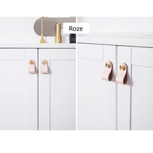 Afbeelding in Gallery-weergave laden, Leren Look Handgreep Roze Goud Kast Lade Nordic Scandinavisch Industrieel Babykamer Kinderkamer Accessoires
