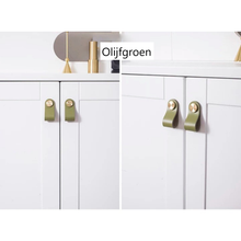 Afbeelding in Gallery-weergave laden, Leren Look Handgreep Olijf Groen Goud Kast Lade Nordic Scandinavisch Industrieel Babykamer Kinderkamer Accessoires
